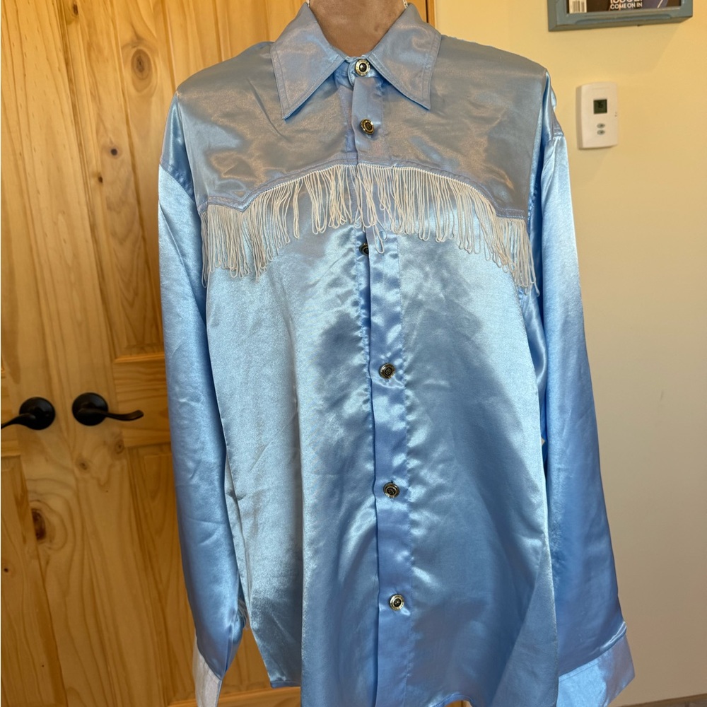 Fringe Detail Satin Button-Up Shirt